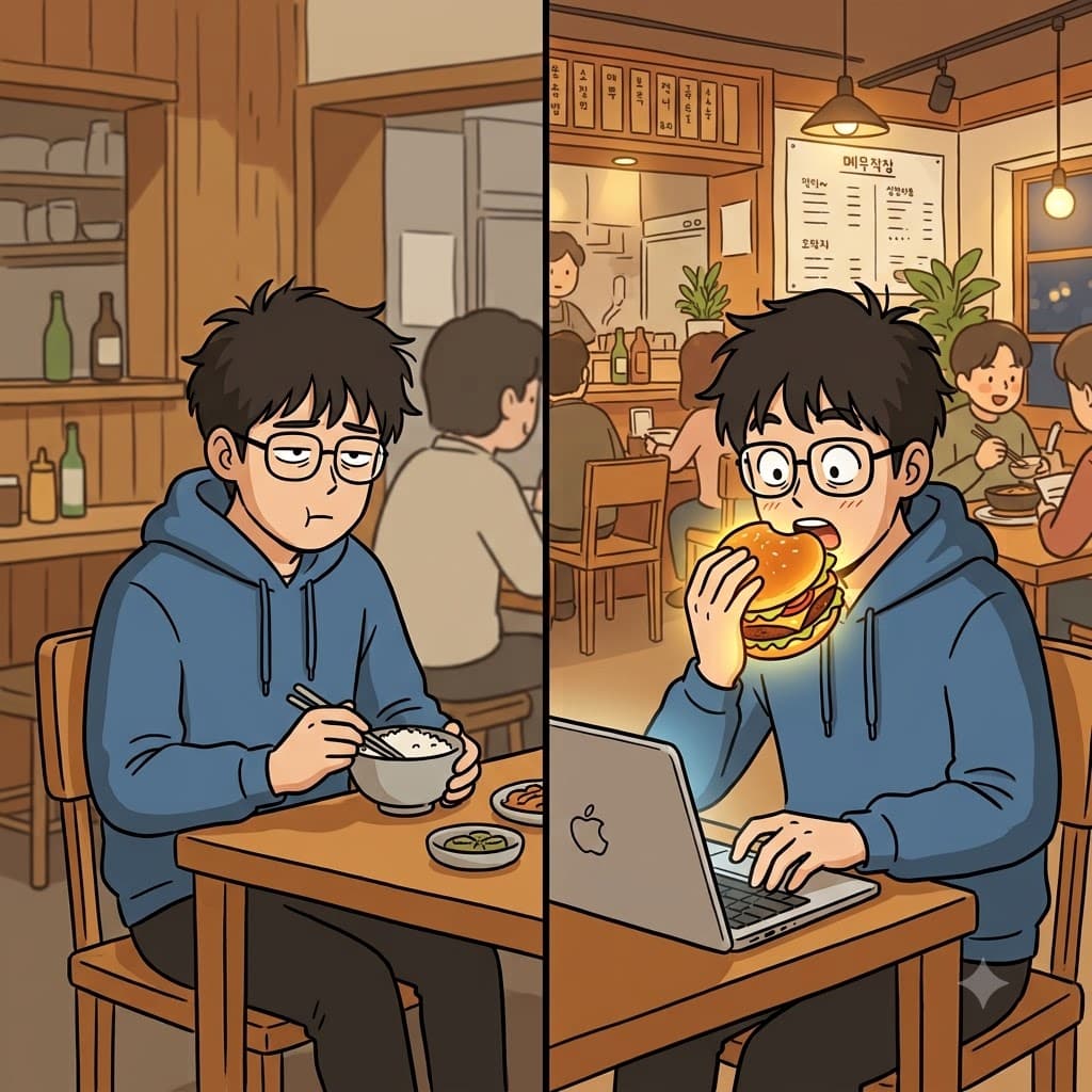 그 잊을 수 없는 음식은 기억에 남는 정도(memorability)가 높아 그는 곧바로 블로그에 글을 썼다. (너무 인상적인 음식을 먹고 “메모하러 블로그!”라고 외치며 바로 기록하는 장면)