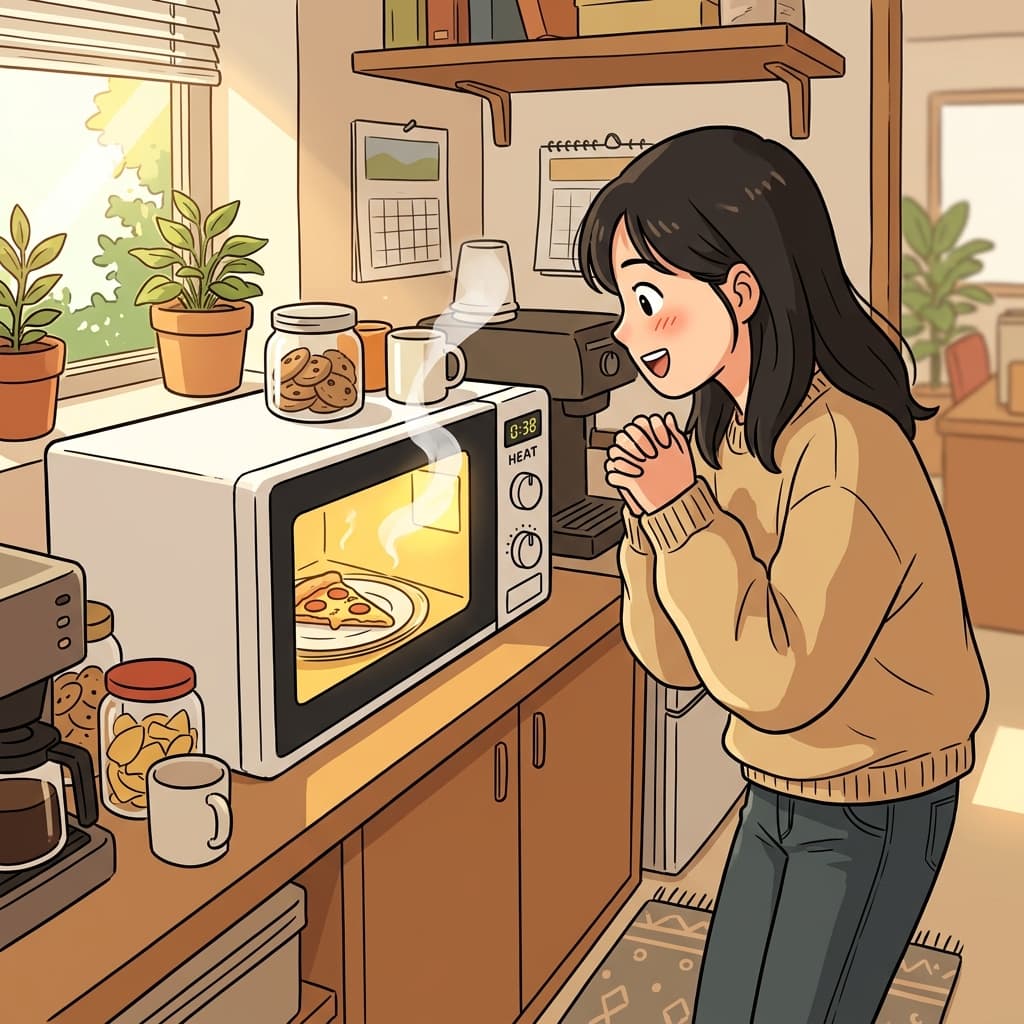 어제 먹다 남은 피자를 전자레인지에 데워서 점심으로 후딱 해결한다.