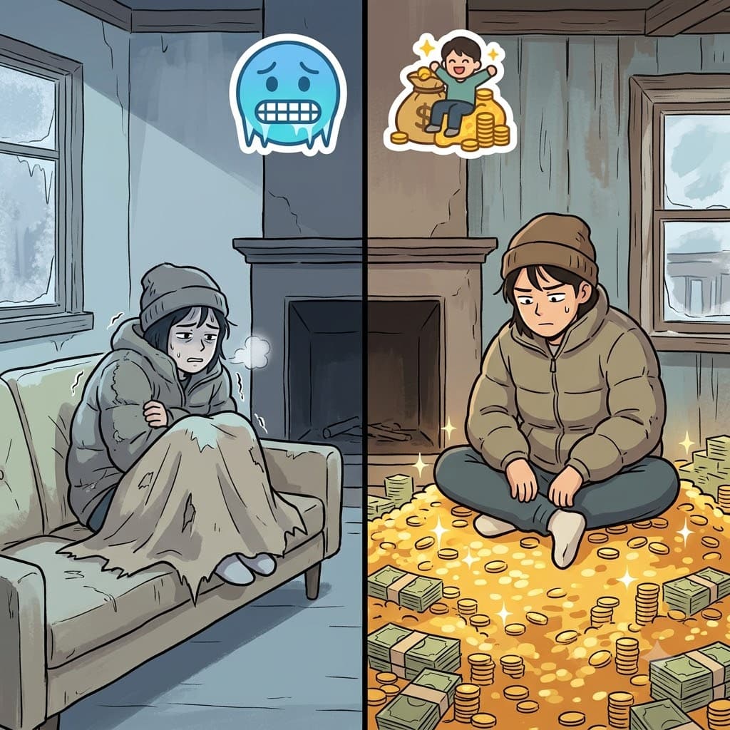 MIS (비참한/궁핍한) + ER (사람) — 오직 금을 모으기 위해 비참한(MIS) 삶을 살기로 선택함으로써, 그 사람(ER)은 외로운 구두쇠(miser)가 되었다.