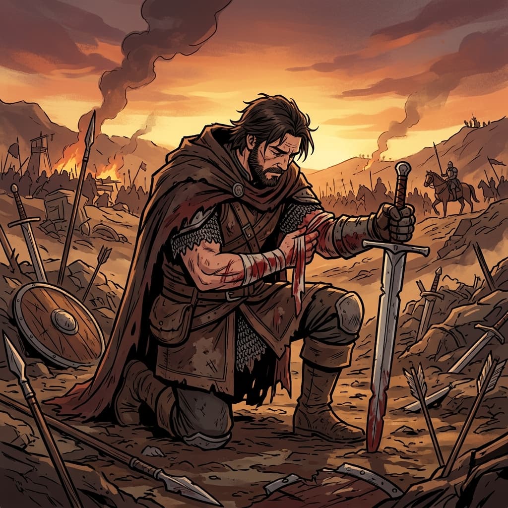 전설적인 영웅은 전투에서 상처를 입고 자신도 결국 필멸의(mortal) 존재임을 깨달았다.