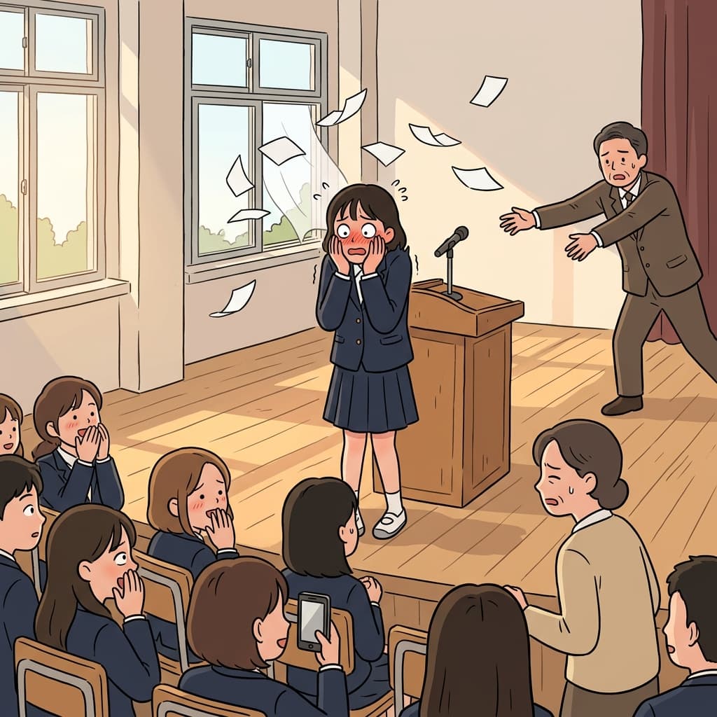 발표 중에 대본이 다 날아가 버려서 완전히 창피했다.