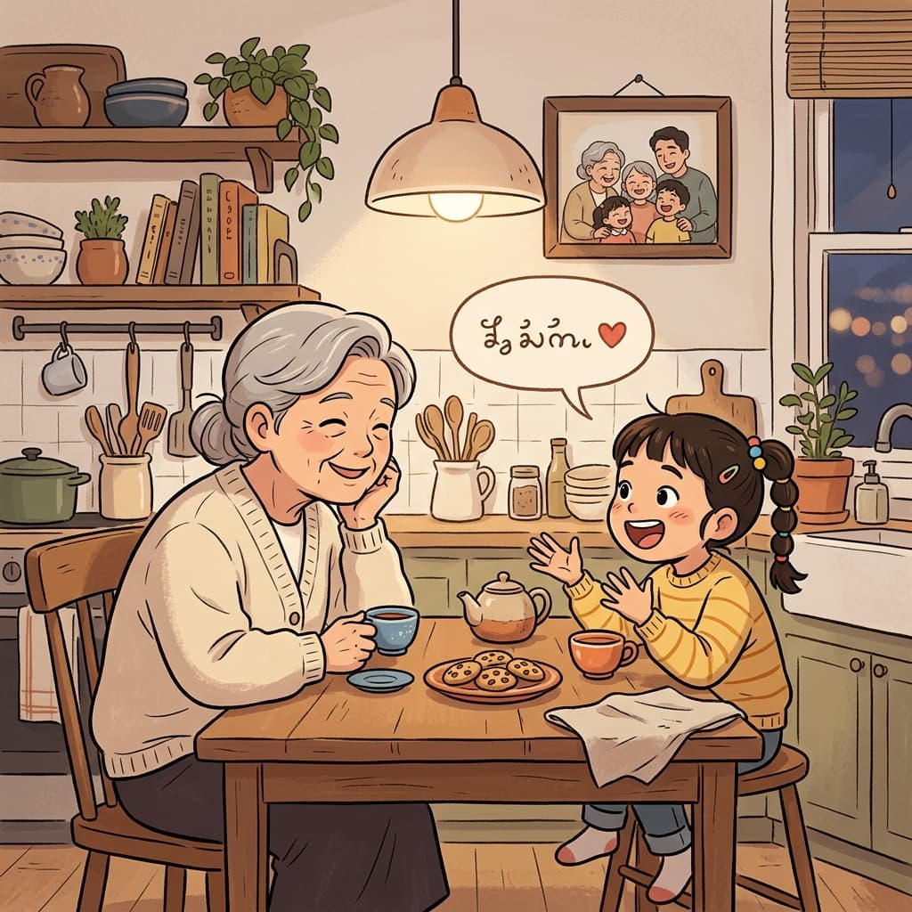 손녀가 할머니랑 모국어로 조잘조잘 이야기한다.