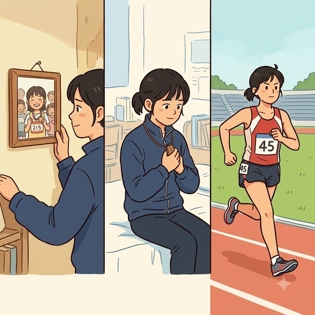 그녀의 좌우명(motto)은 “가자(go)”였고, 계속 앞으로 나아가기 위해 첫 경기의 사진(photo)을 간직했다.
