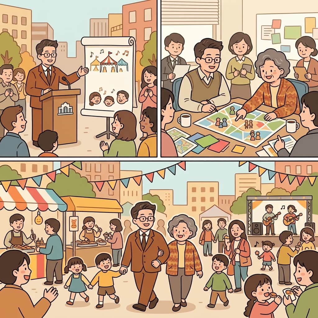 시청과 교장 선생님은 함께 성공적인 축제를 열었다.