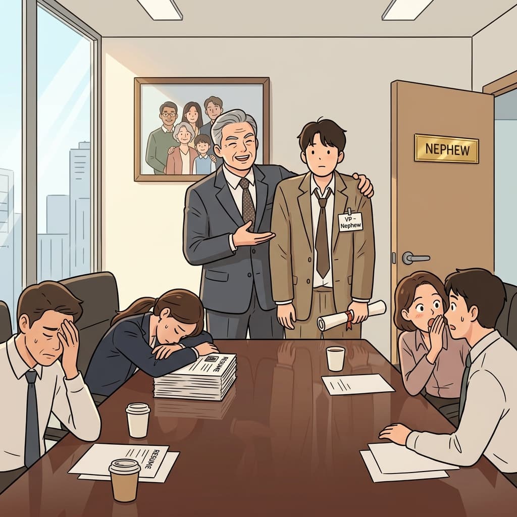 CEO가 조카를 낙하산으로 꽂아 넣자 직원들이 어이없어했다.