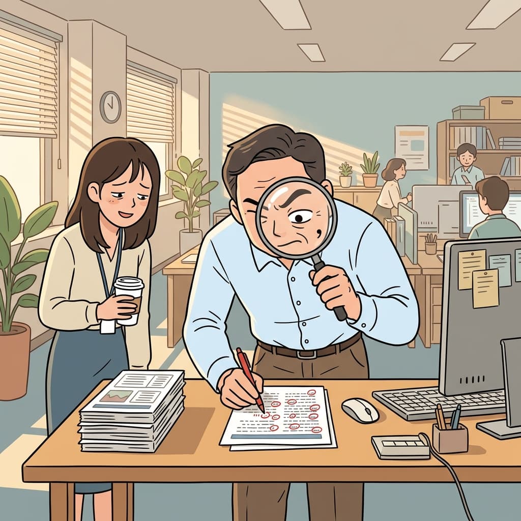 부장님은 보고서의 사소한 것까지 하나하나 트집을 잡는다.