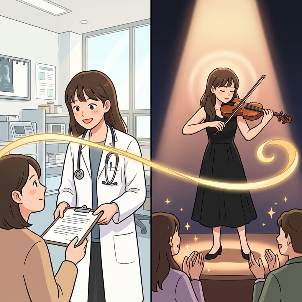 그녀는 의사이면서 주말마다 무대에 서는 바이올리니스트이기도 하다.
