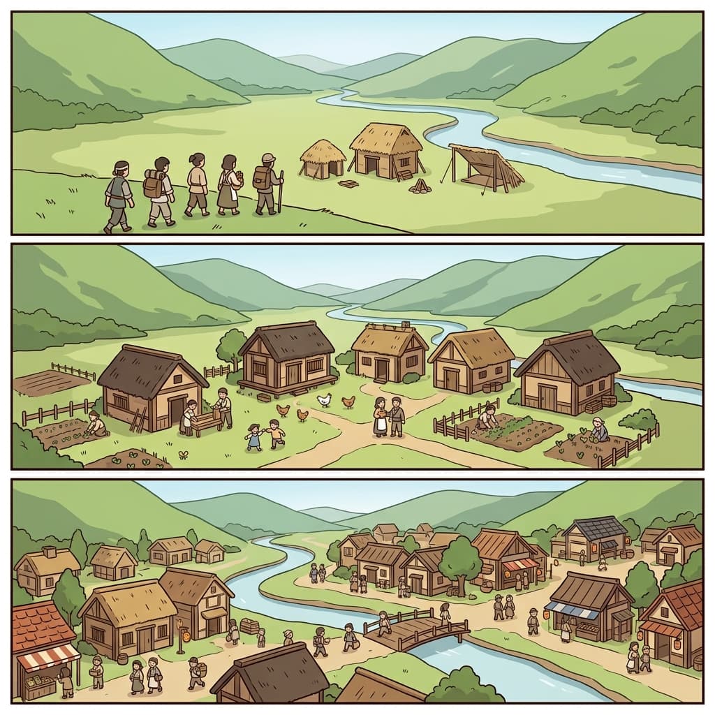 그 땅은 점유되었고, 정착촌은 점점 커졌으며, 결국 번성한 마을이 되었다.