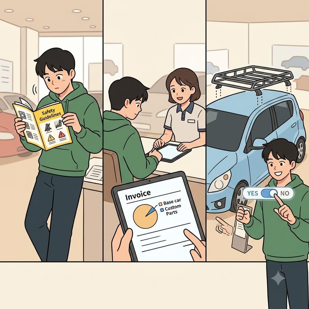 설명서 전반을 온통 주의 깊게(caution-all) 읽고 지붕 짐칸에 적은 일부(fraction-all) 비용만 지불하며, 그는 그 장비를 순전히 선택적인(optional) 것으로 남겨두었다.