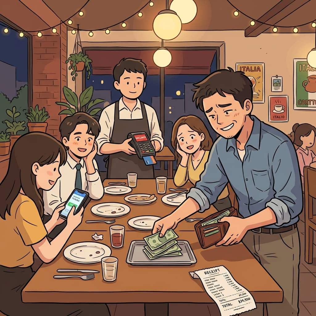 회사 카드가 안 돼서 그가 팀 저녁값을 자기 돈으로 냈다.