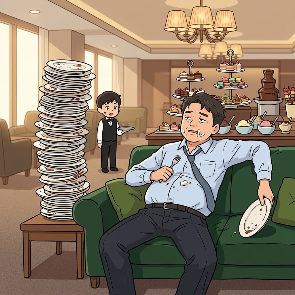 디저트를 너무 많이 먹어서 소파에 뻗어버렸다.