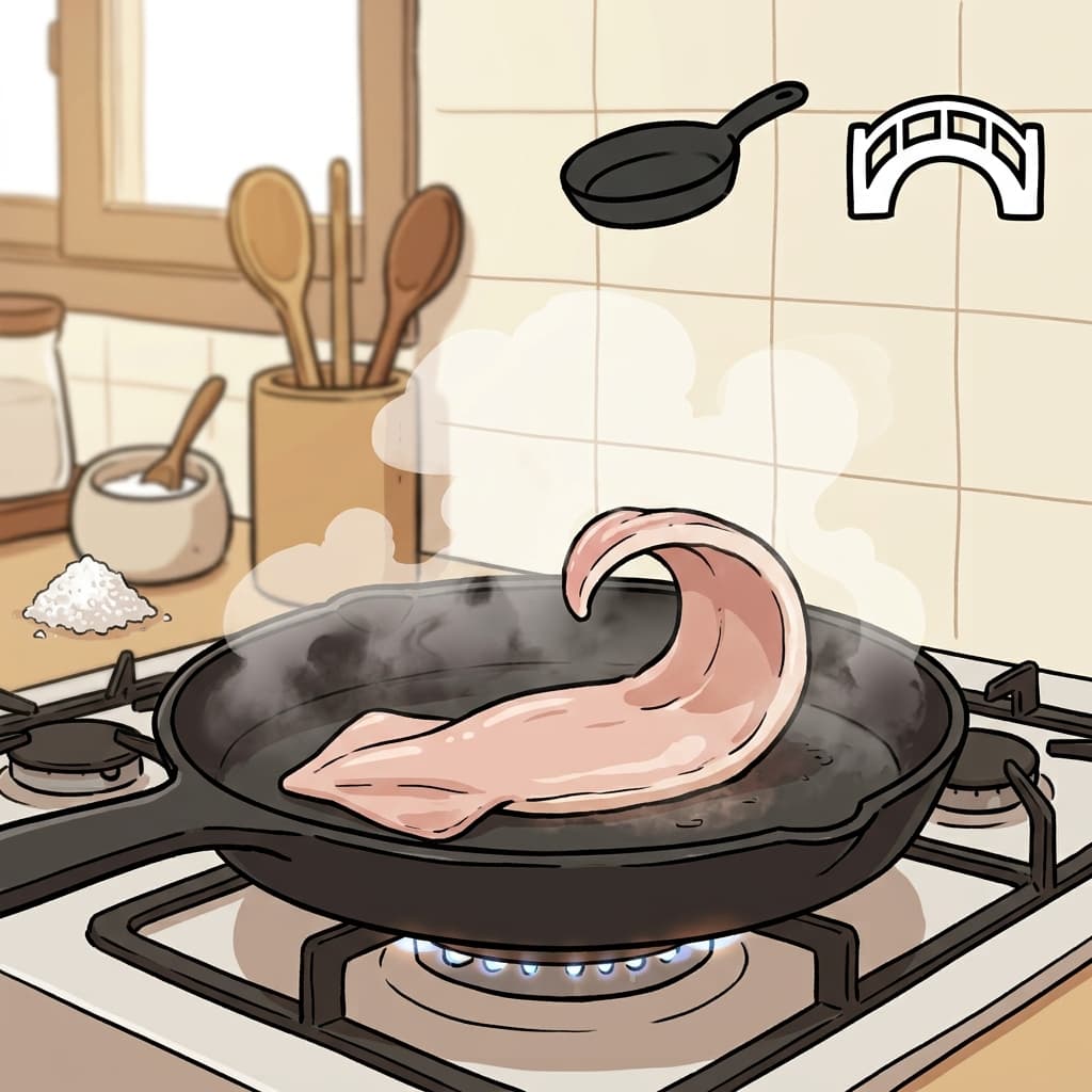 오징어는 뜨거운 팬 위에서 수분이 빠져 바싹 말랐다(parched).
