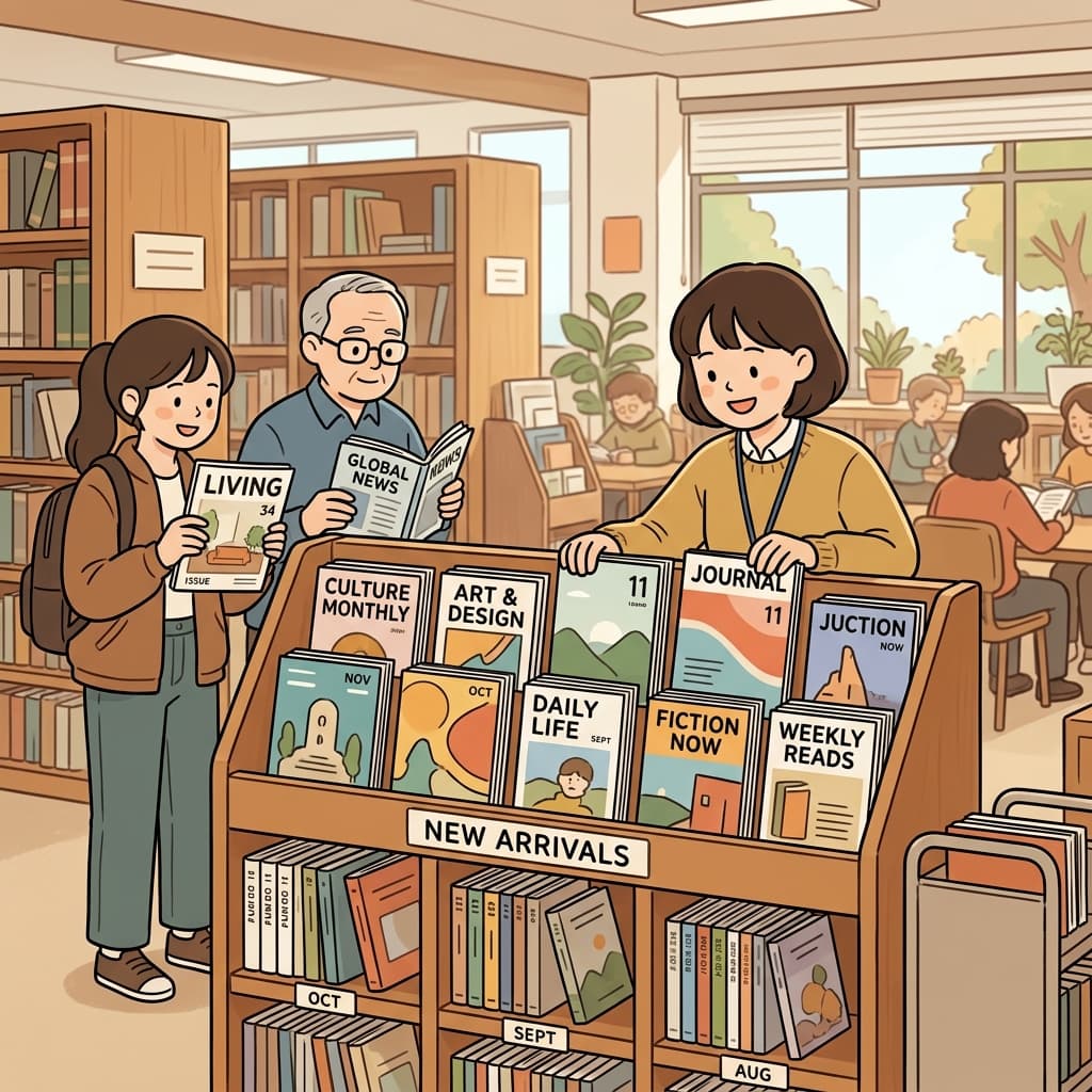 도서관은 매달 새로운 정기 간행물을 받는다.