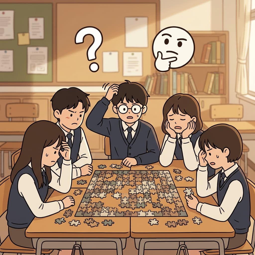 그 어려운 퍼즐은 가장 똑똑한 학생들조차도 당황하게 만들었다.