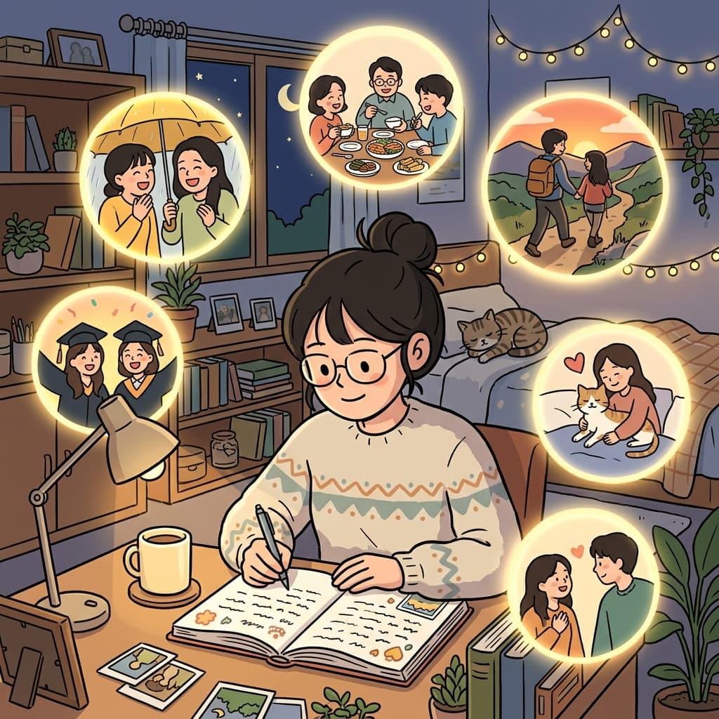 그녀의 개인 일기는 잊고 싶지 않은 감정적인 순간들을 담아두었다.