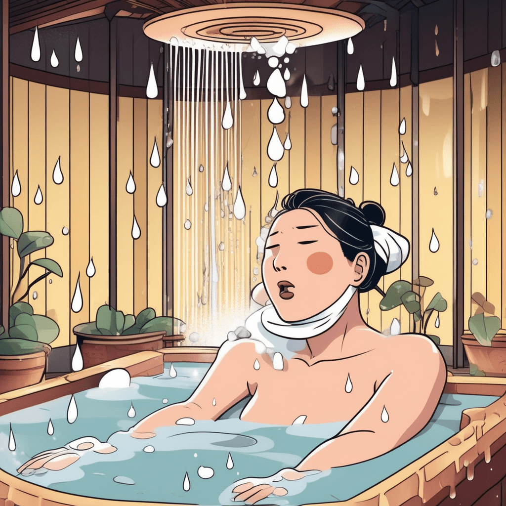 퍼서 스파에 있으니까 땀이 폭포수처럼 퍼져나온다!