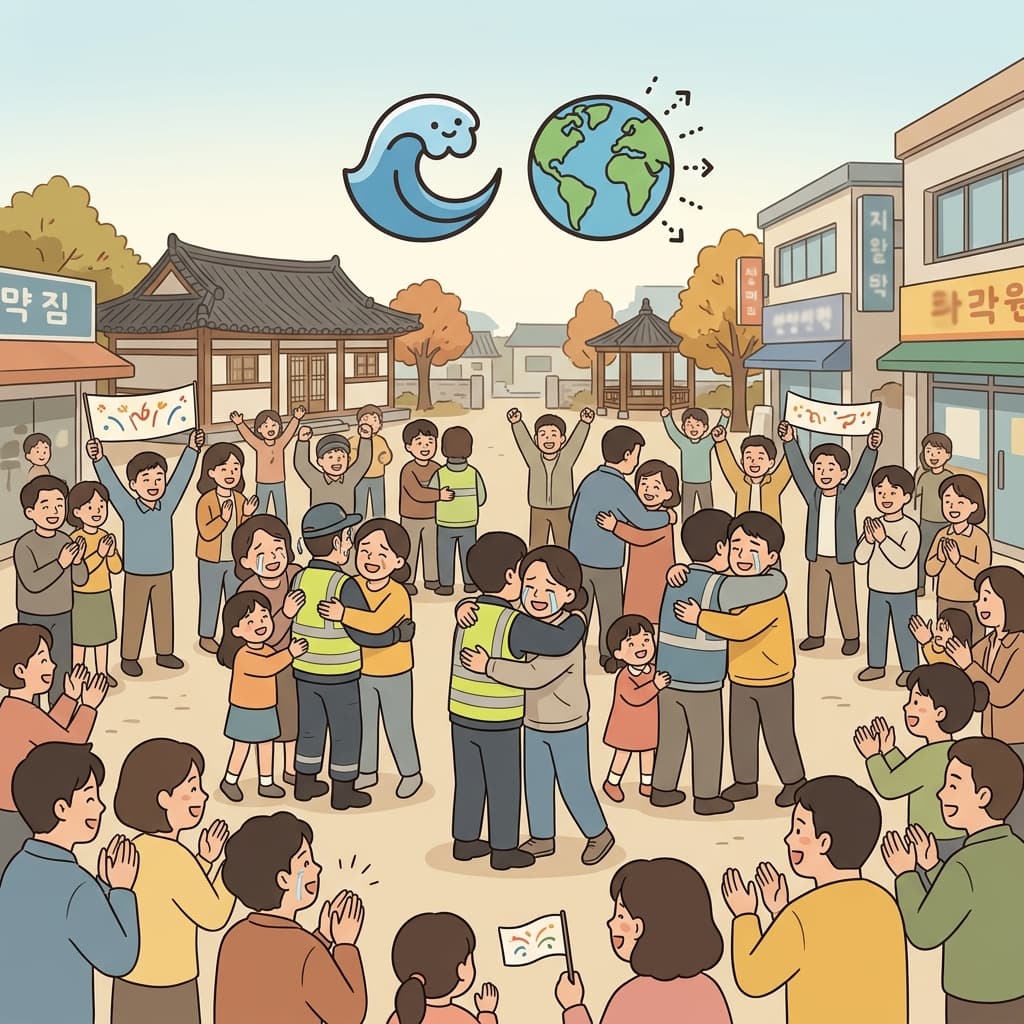 구조가 성공한 뒤 마을 전체에 퍼진 희망이 사람들을 하나로 묶었다.