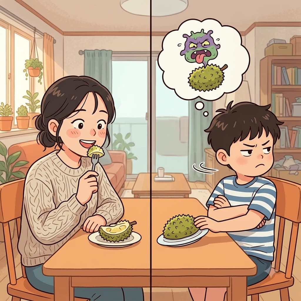 열린 마음의 손님이 한 입 베어 물고 낯선 요리를 아주 좋아했던 반면, 고집 센 소년은 자신의 선입견(preconception) 때문에 맛조차 보지 않았다.