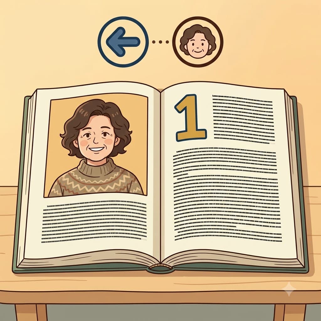 PRE(앞에) + FACE(얼굴) — 1장 바로 앞(PRE)에 자신의 웃는 얼굴(FACE) 사진을 배치하며, 작가는 친근한 서문(preface)을 만들었다.