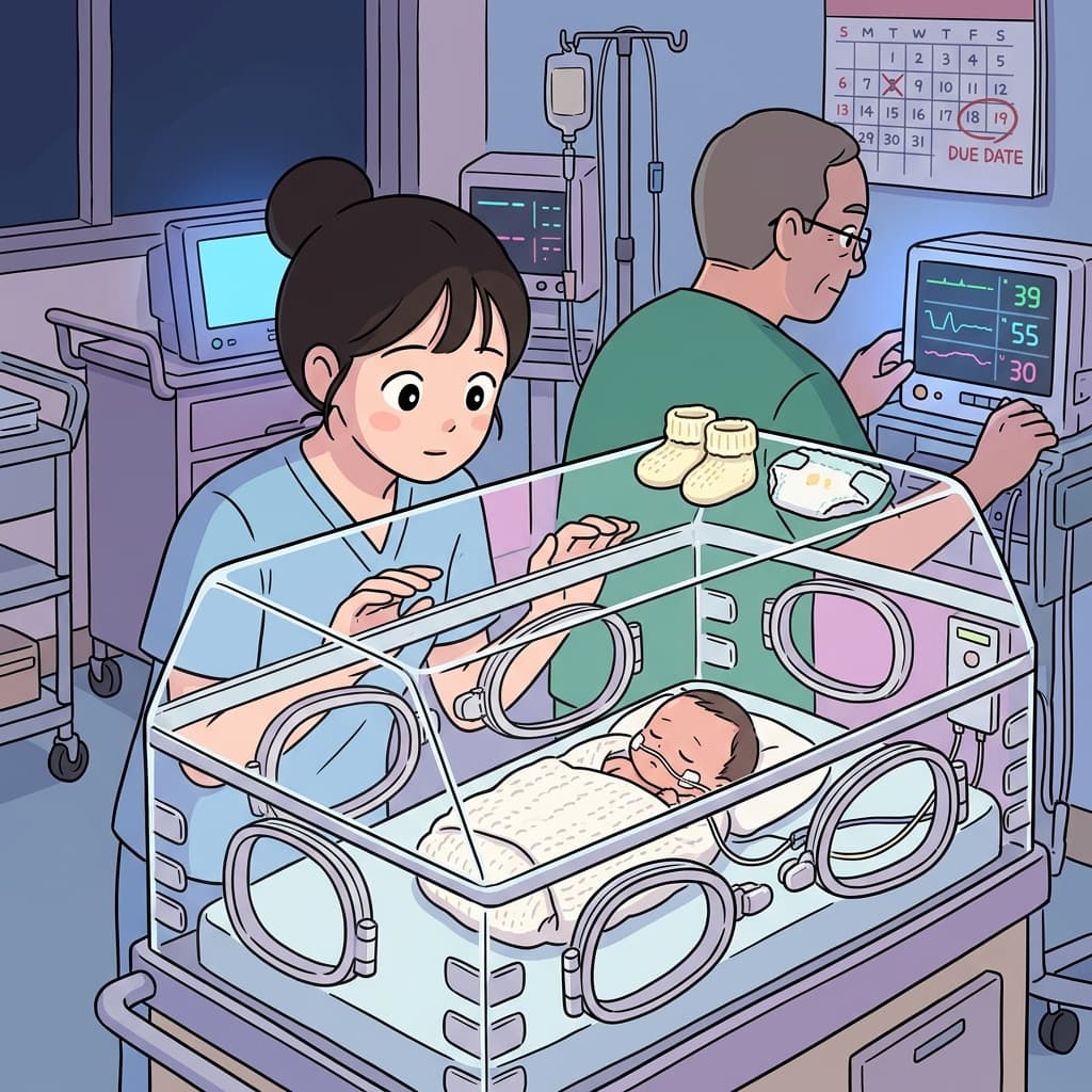 예정일보다 훨씬 일찍 태어난 아기가 인큐베이터 안에서 쌔근쌔근 자고 있다.