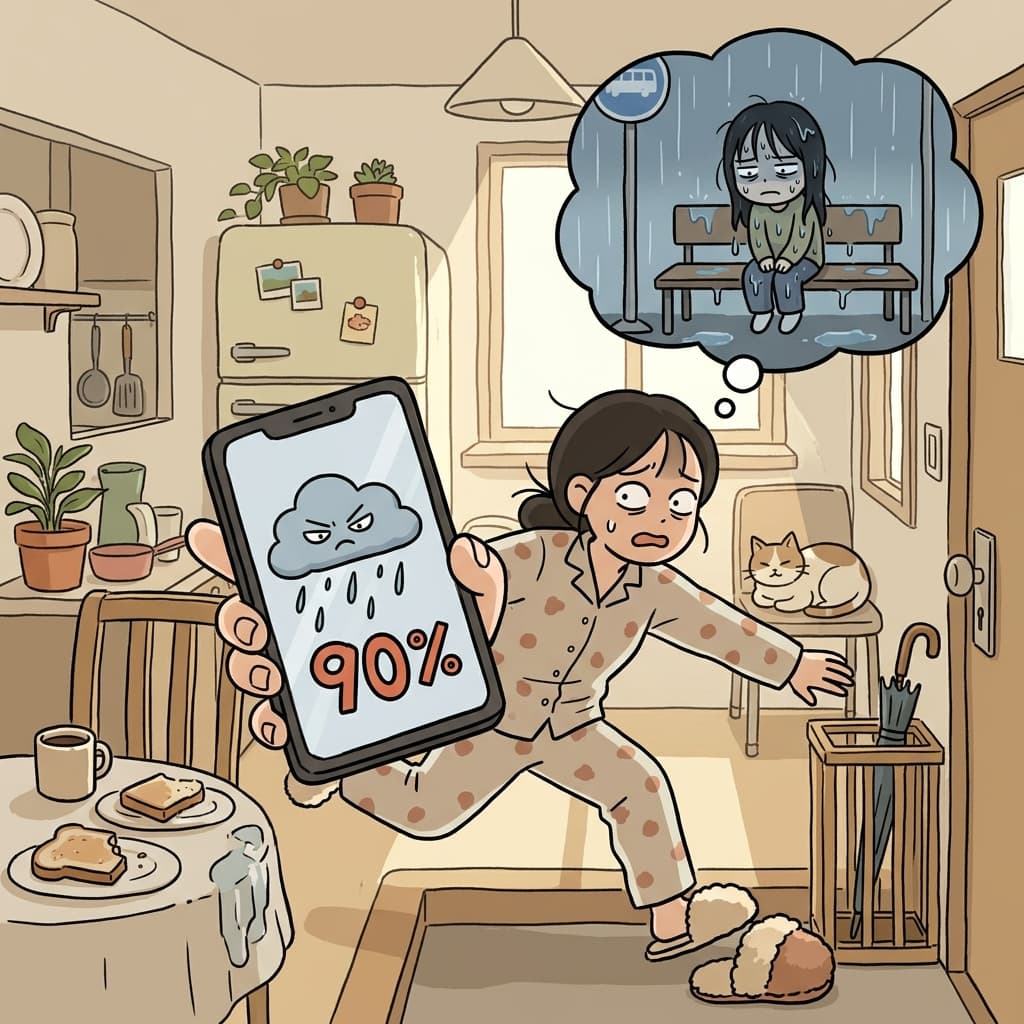 오후에 비 올 확률이 90%래, 우산 챙겨야겠어.