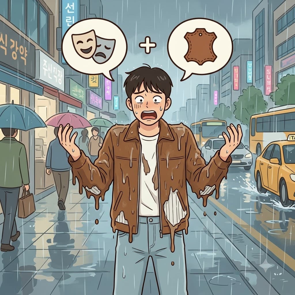 P(가짜의/phony) + SEUDO(스웨이드) — 빗물에 즉시 녹아내리며, 그 비싼 자켓은 가짜(phony) 스웨이드로 만들어진 완전한 모조품(pseudo) 명품임이 드러났다.