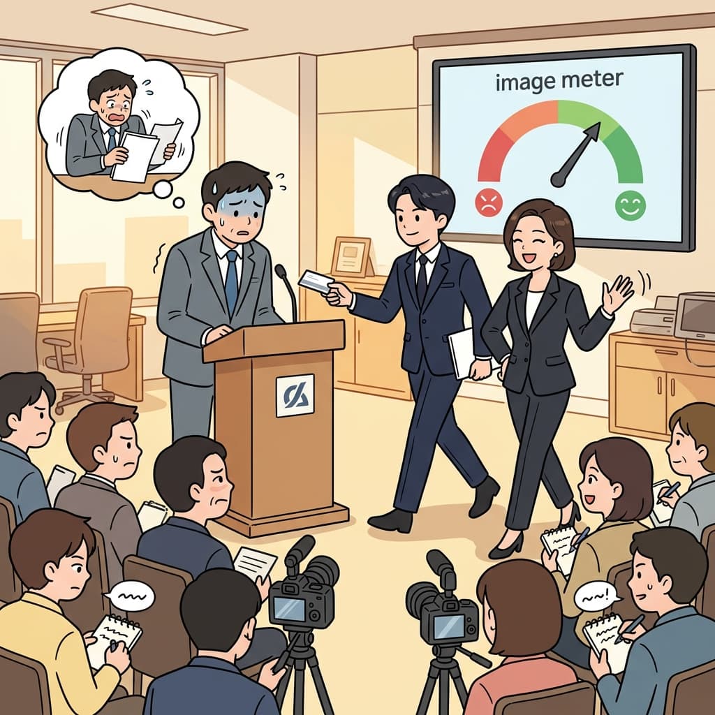 홍보팀이 CEO의 실수를 멋진 발표로 깔끔하게 수습한다.