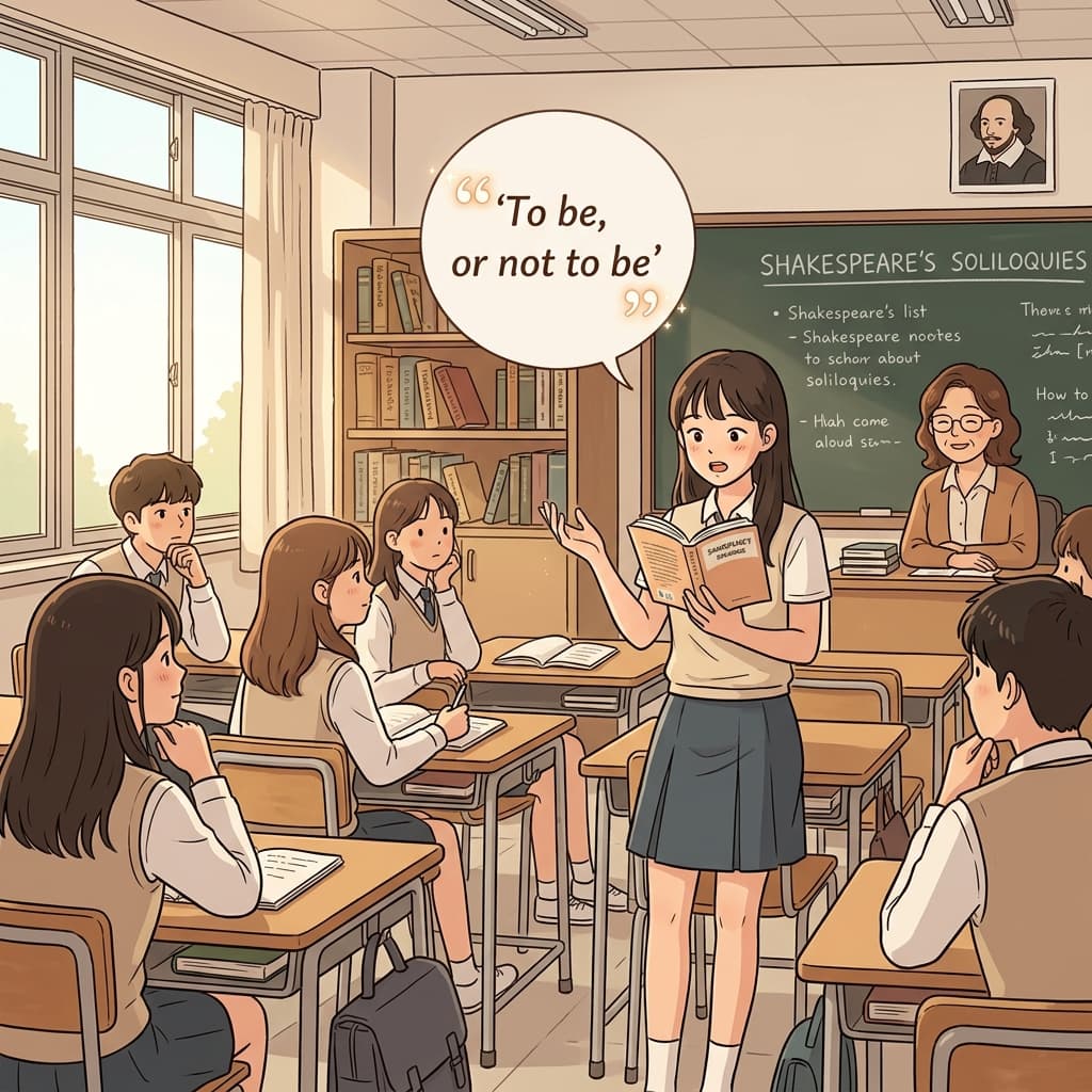 그녀가 수업 시간에 셰익스피어의 한 구절을 큰 소리로 인용했다.
