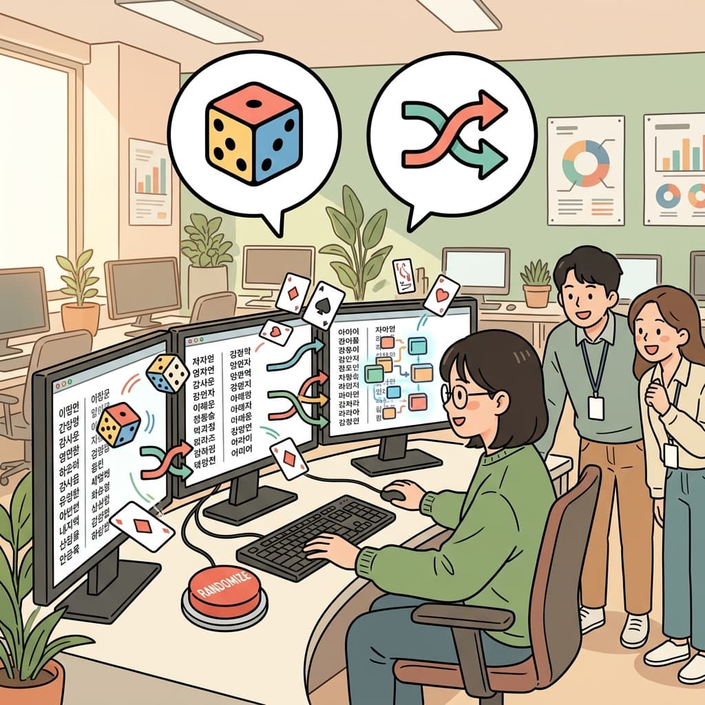 컴퓨터는 목록의 숫자 순서를 무작위화했다.