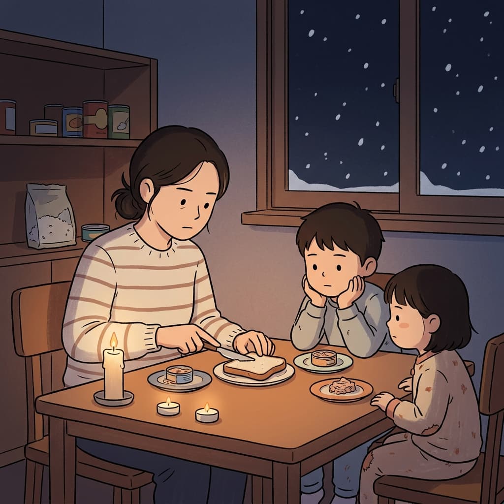 그 가족은 겨울 폭풍을 버티기 위해 음식을 조심스럽게 배급하기 시작했다. (ration(배급량) + ing → 제한된 양을 나누어 관리하는 과정)