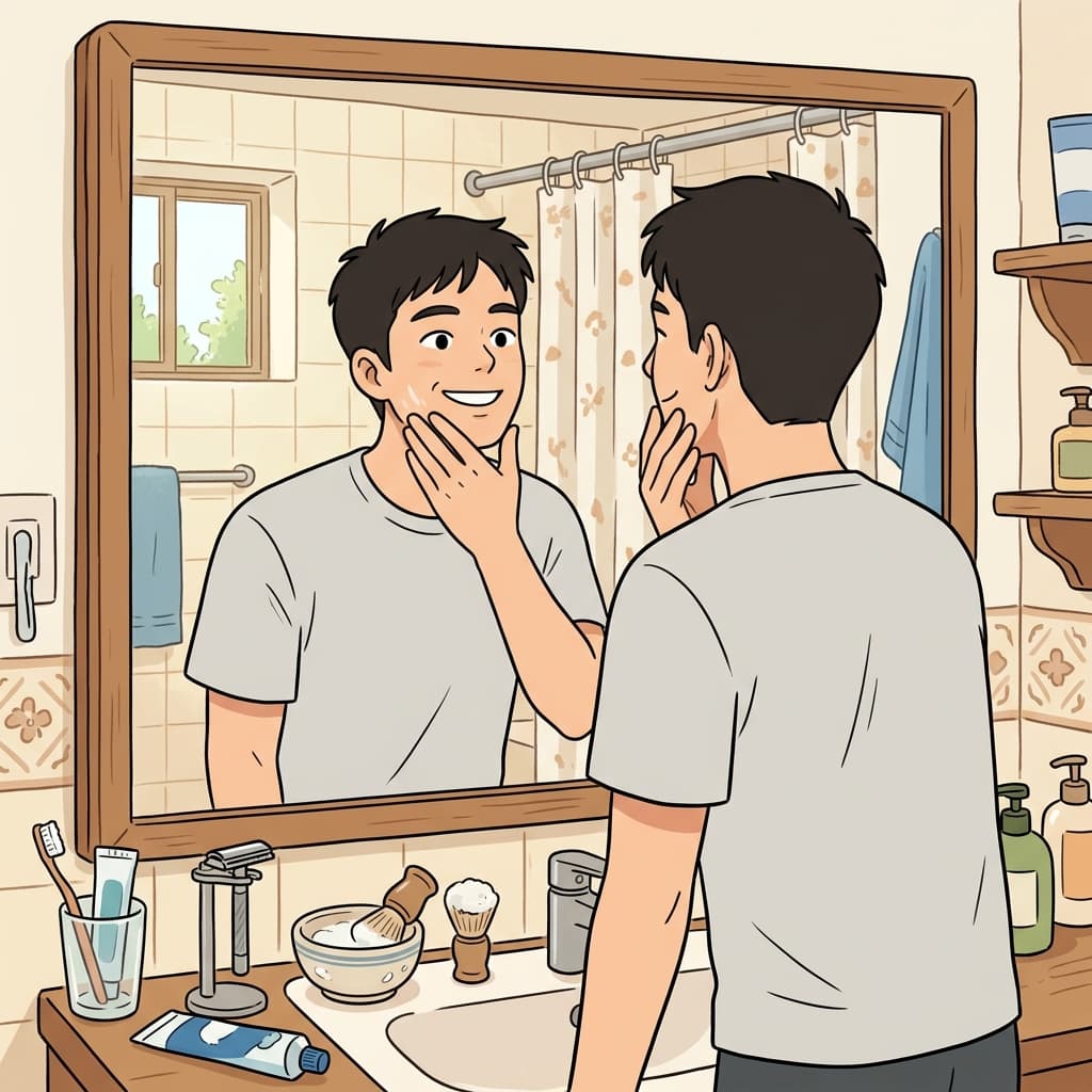 면도 후 그는 더 깔끔하고 상쾌한 기분을 느꼈다.
