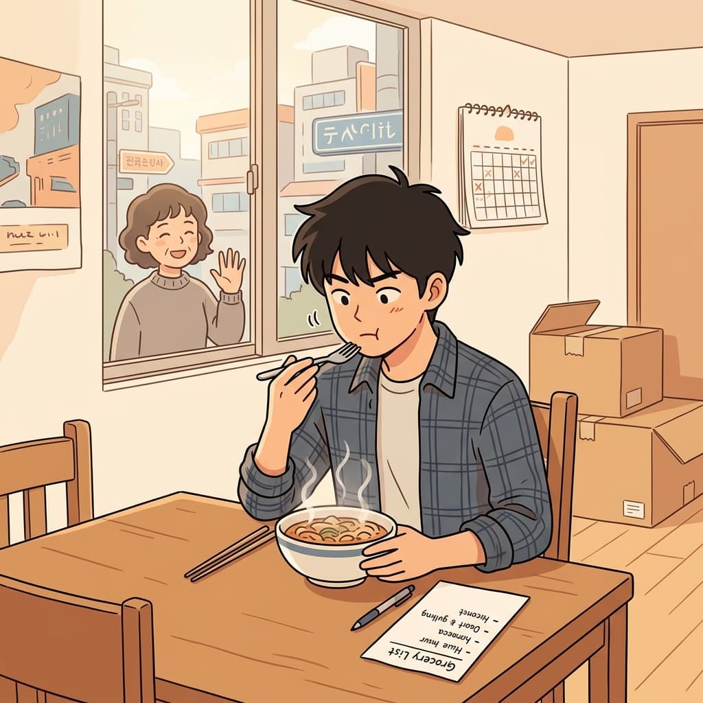 외국으로 이사한 뒤 그는 완전히 새로운 생활에 다시 적응해야 했다.