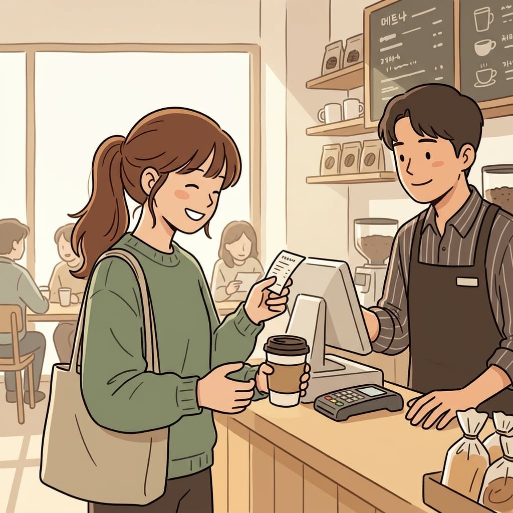 영수증은 구매가 완료되었음을 보여주었고 다음에도 다시 이용할 준비가 되었다.