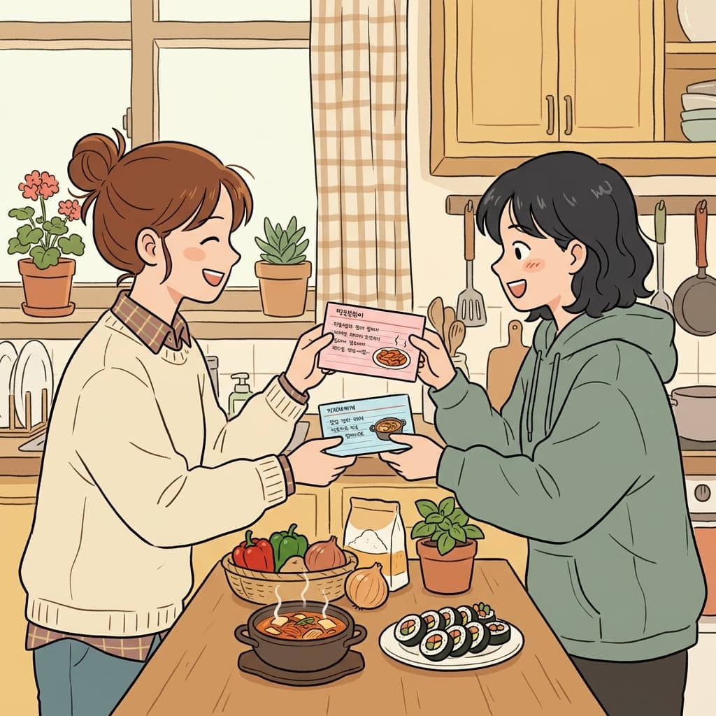 서로 주고받는 친절은 그들의 우정을 더욱 깊게 만들었다. ("레시피(recipe)를 서로 준다!" → 서로 주고받는다)