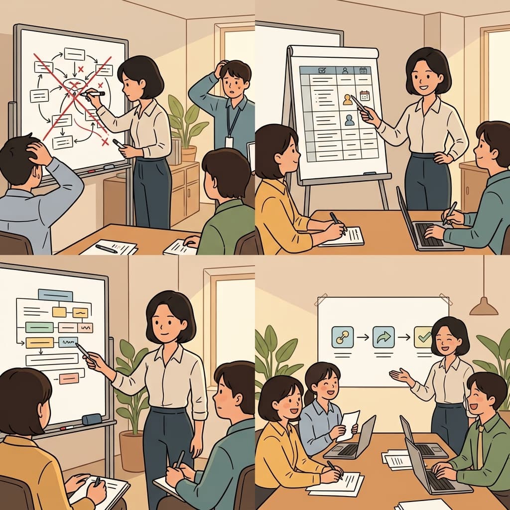 그들은 실수를 바로잡고, 새로운 계획을 명확히 한 뒤, 과정을 더 단순하게 만들었다.