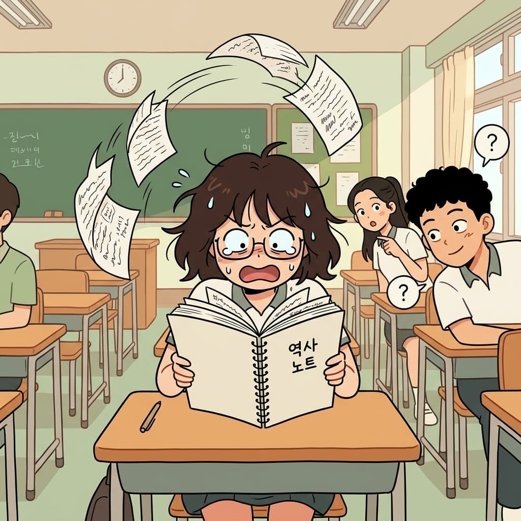 그녀는 어려운 질문에 답하기 전에 노트를 참고했다.