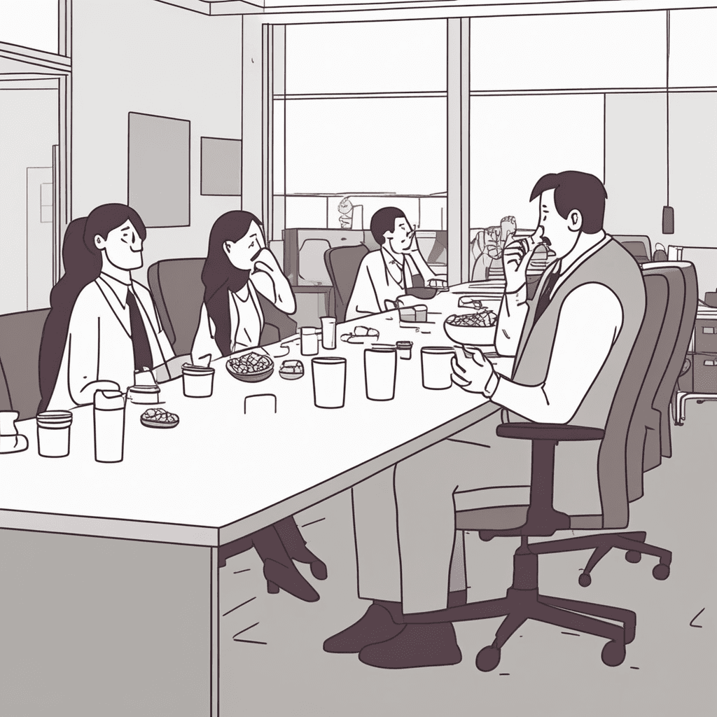회의 중 지친 직장인, 간식으로 리프레시! 기운 충전 완료!