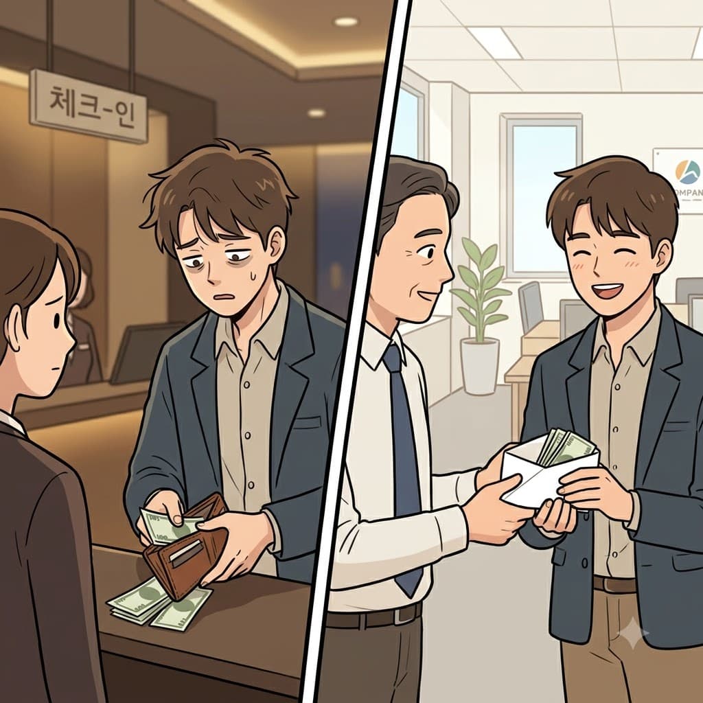 직원이 호텔비를 직접 내자, 회사는 그 금액을 전액 상환해 주었다.