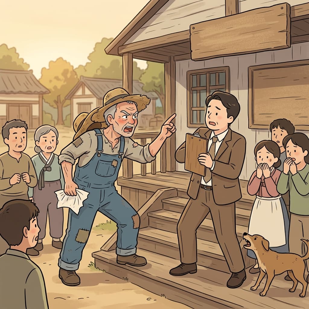 늙은 농부가 새 수도세를 두고 시장에게 강하게 항의했다.