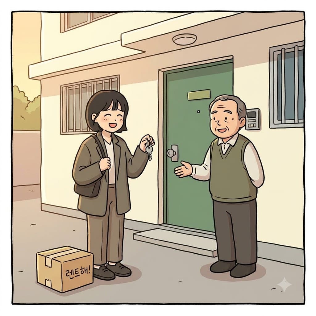 그녀는 새 직장 근처의 작은 아파트를 빌리며 “렌트할게요! 열쇠 주세요.”라고 말했다.