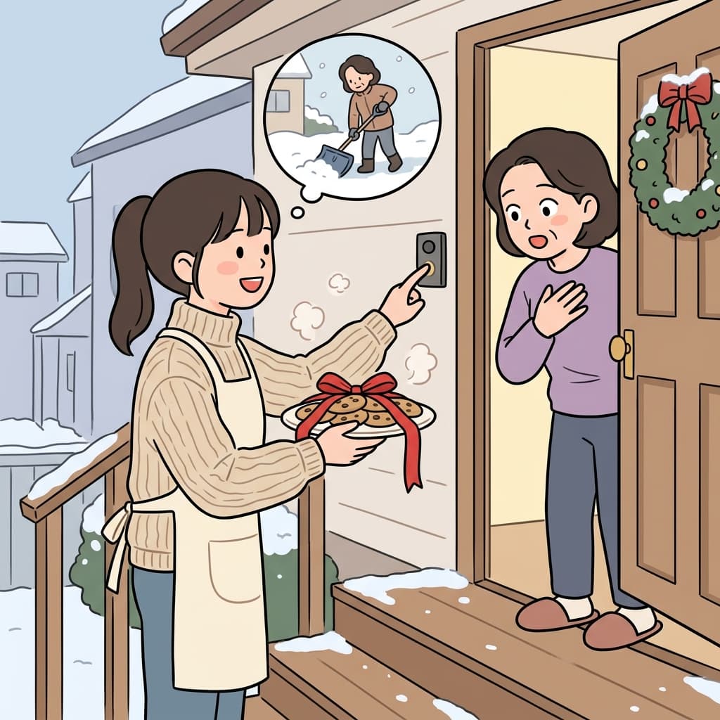 지난번 눈보라 때 도와준 이웃에게 쿠키를 구워 보답했다.