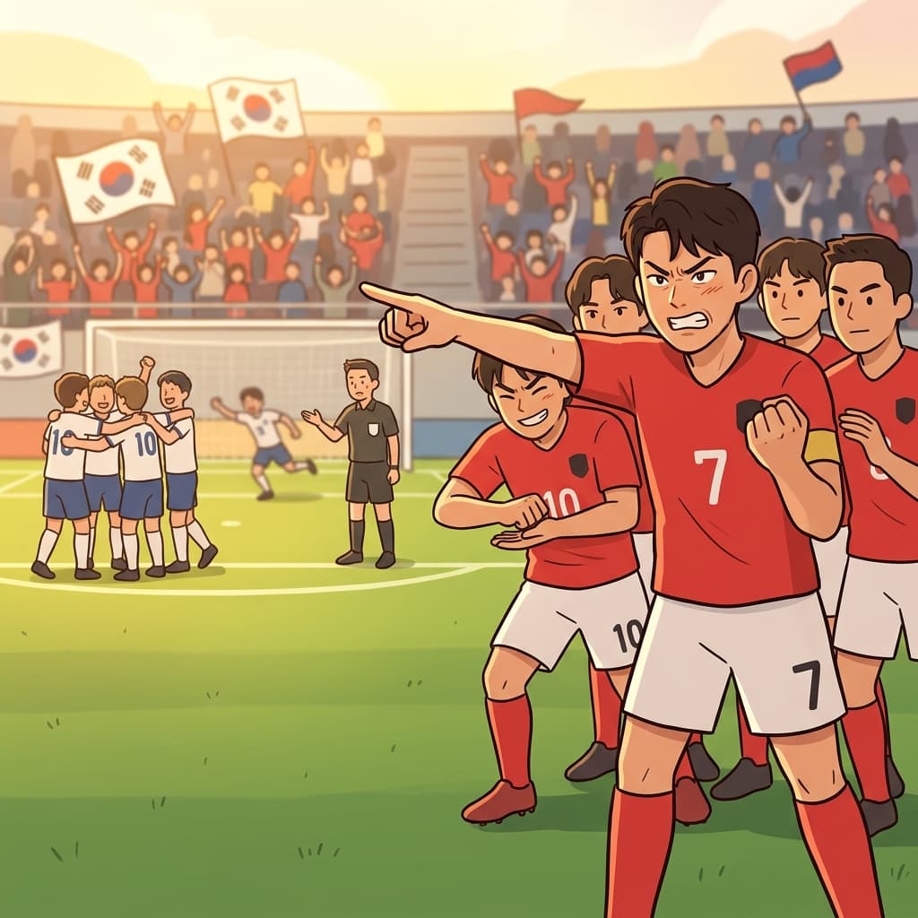 상대팀이 반칙으로 골을 넣자, 주장은 다음 경기에서 반드시 되갚아주겠다고 다짐했다.