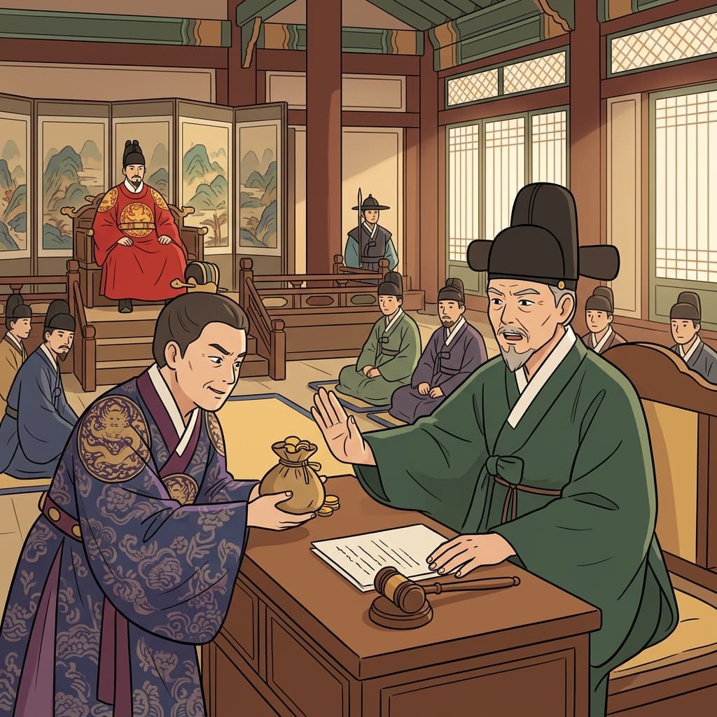그 의로운 판사는 뇌물을 받기를 거부했다.