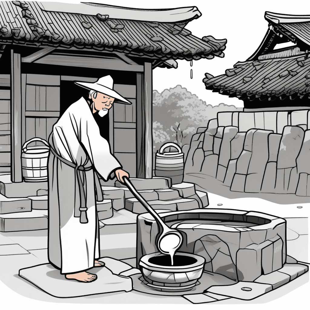 샘에서 퍼낸 한 바가지로 전체 물의 상태를 확인하는 할아버지!