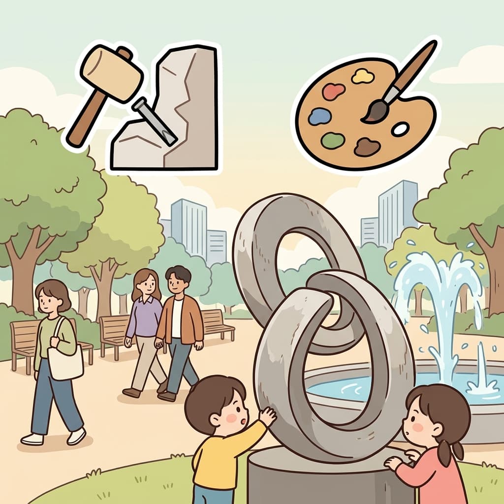 그 공원은 분수대 근처에 현대적인 조각 작품을 설치했다.