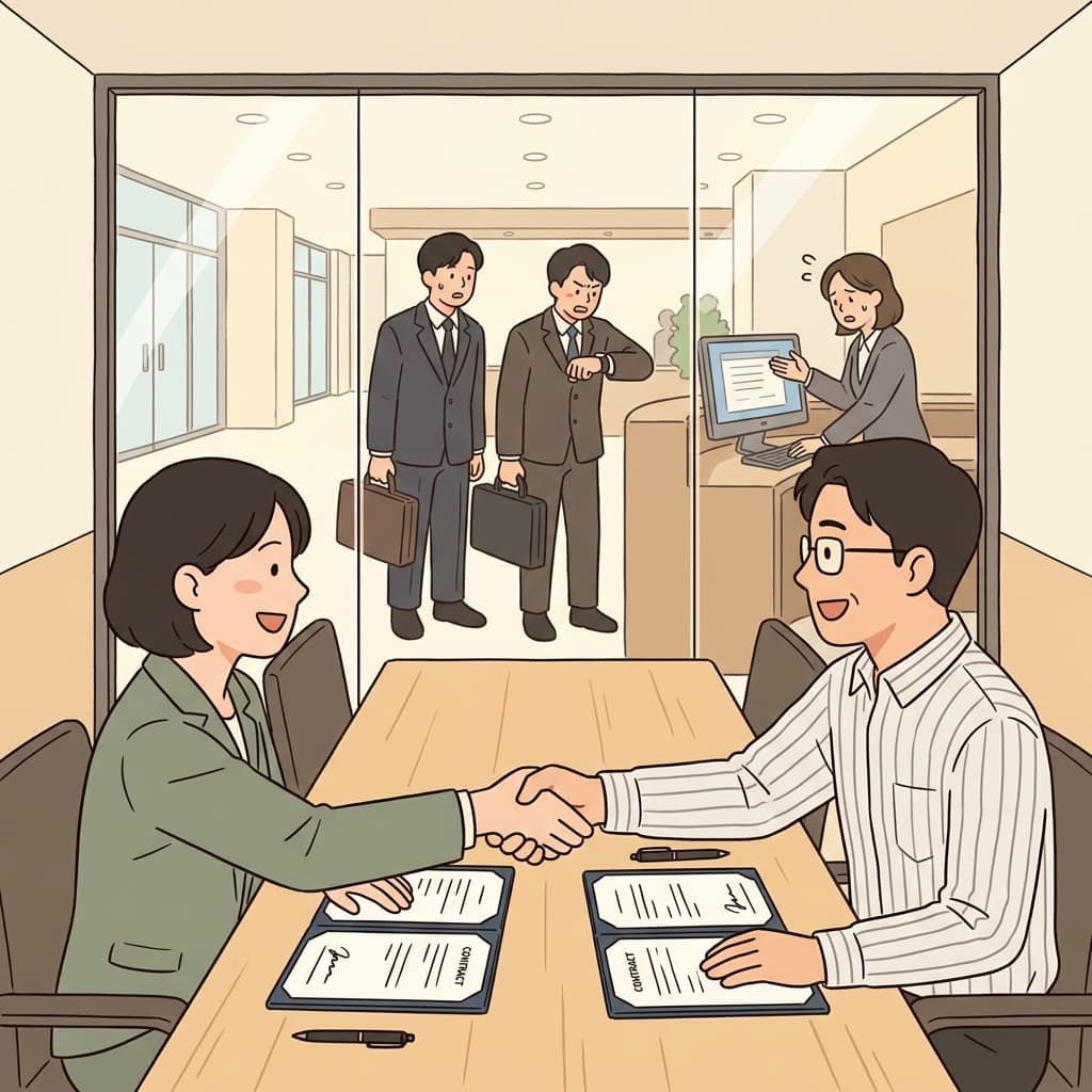 그녀는 아무도 그것이 가능하다는 것을 알기 전에 거래를 확실하게 마무리했다.