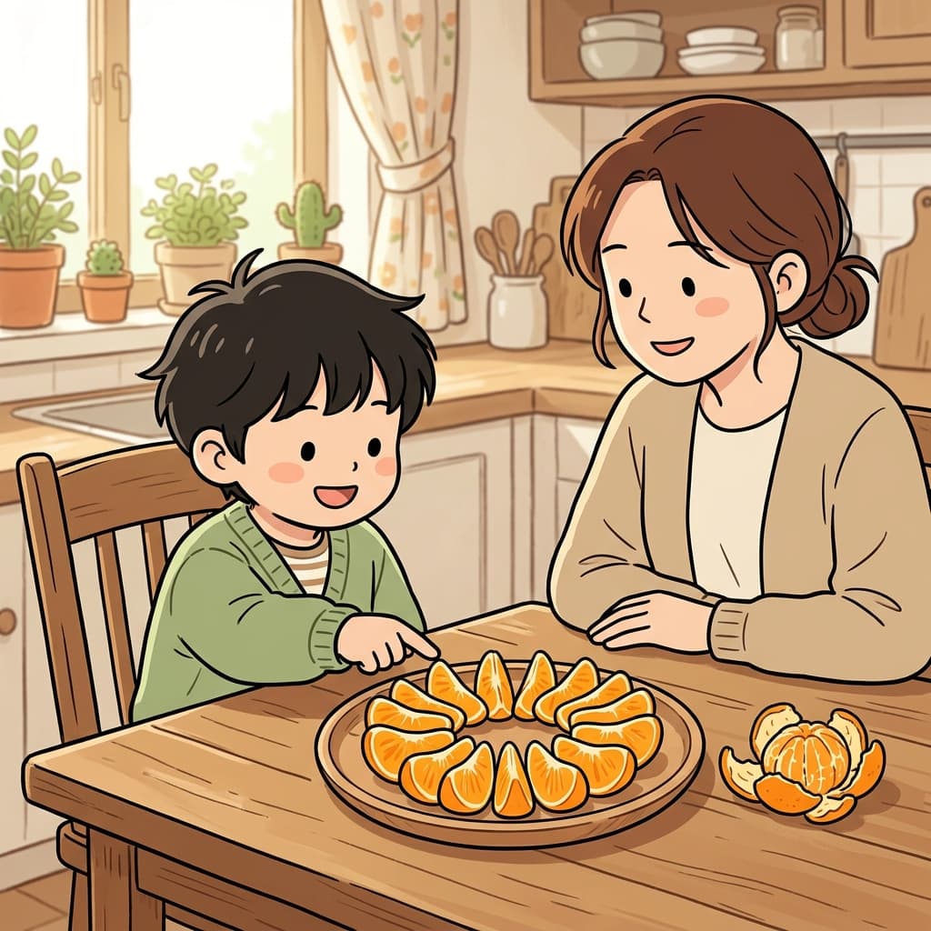 오렌지는 여러 개의 동일한 조각으로 나뉘어 있었다.