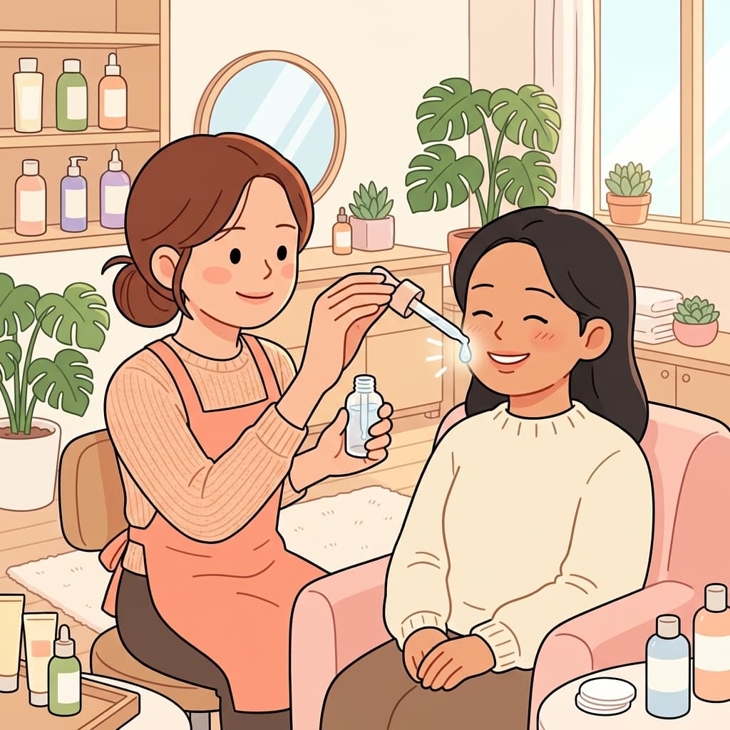 뷰티 전문가는 보습 세럼을 추천했다. ("스르륵" → 세럼이 피부에 스르륵 스며든다)
