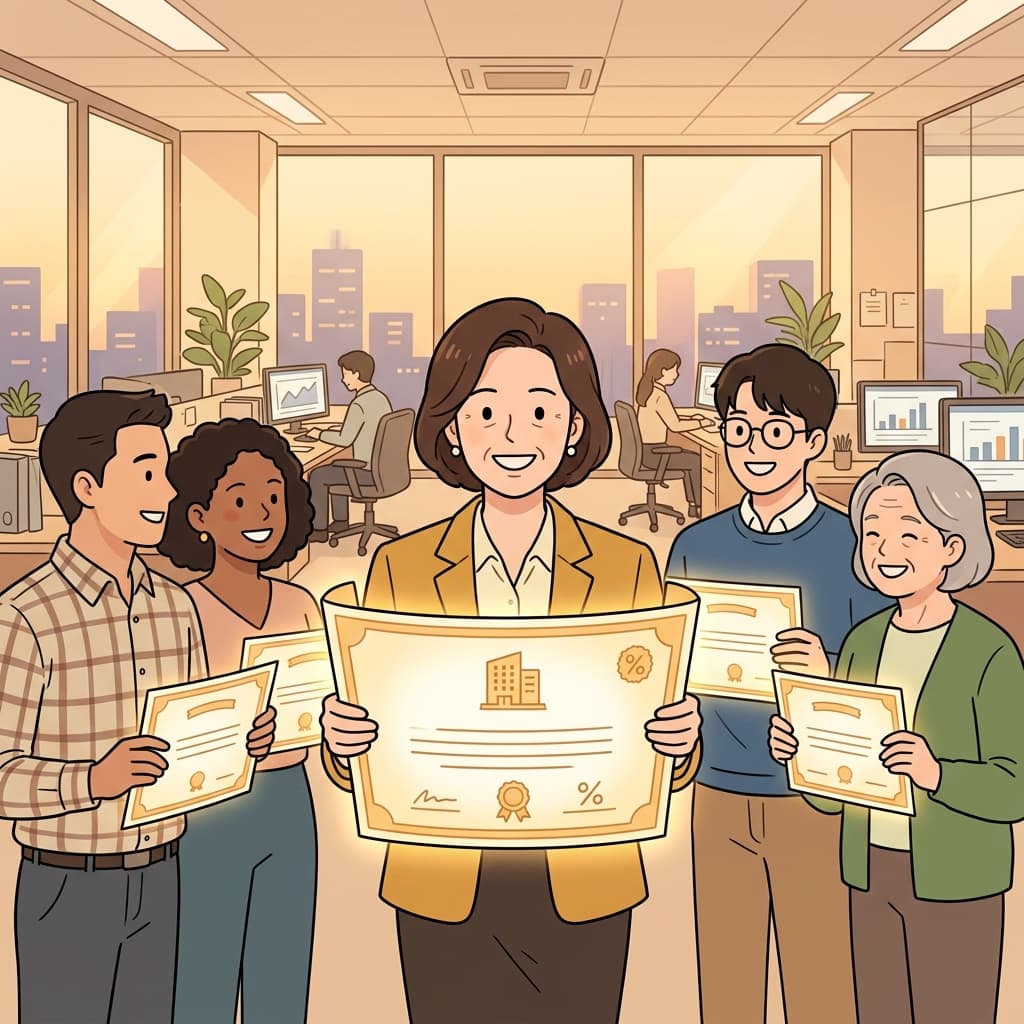 사람들은 주식을 나눠 가진 뒤 모두 자랑스러운 주주가 되었다. ("쉐어 홀더" → "주식(share)을 들고(holder) 있는 사람")