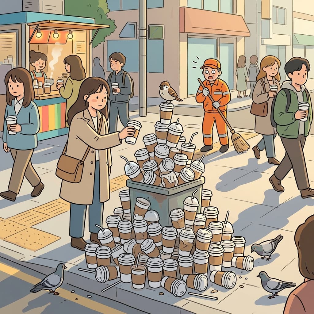 일회용 컵 하나 버렸을 뿐인데 쓰레기통이 넘쳐난다.